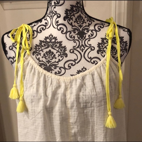 Aerie Romper Pajama Small 100% Cotton Chartreuse Tassels - Picture 2 of 8